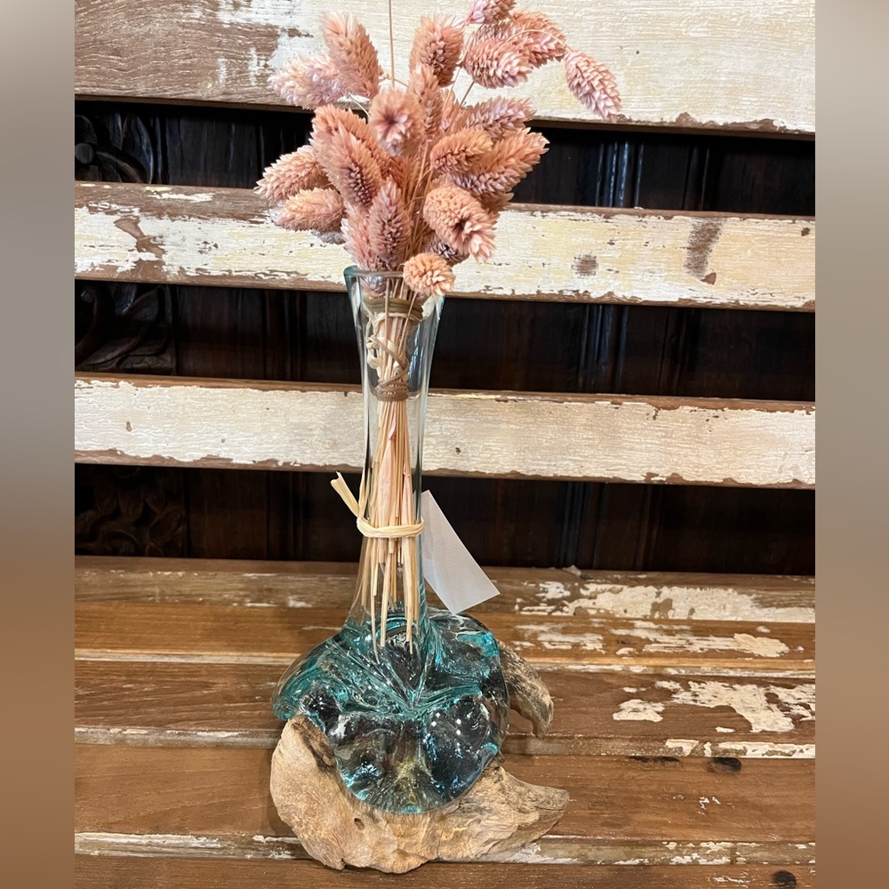 HANDMADE DRIFTWOOD & melted glass vase